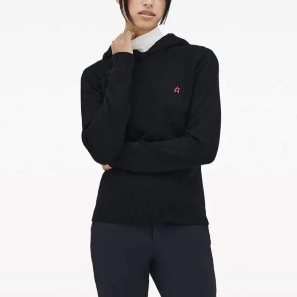 Perfect Moment black merino wool knitted embroidered logo ski hoodie